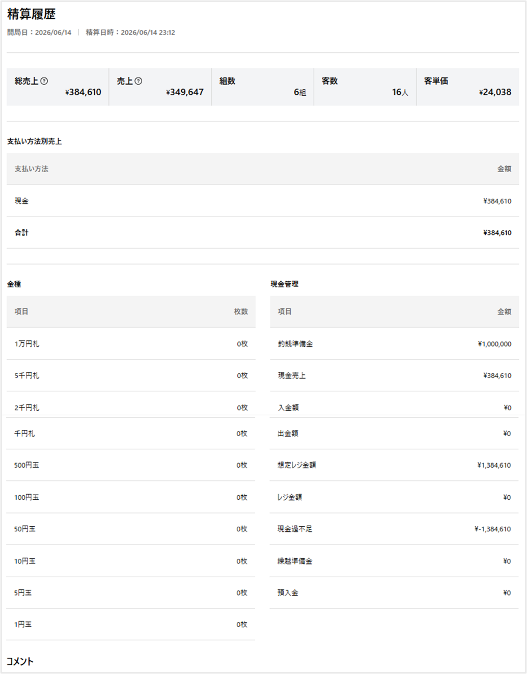 精算履歴詳細画面